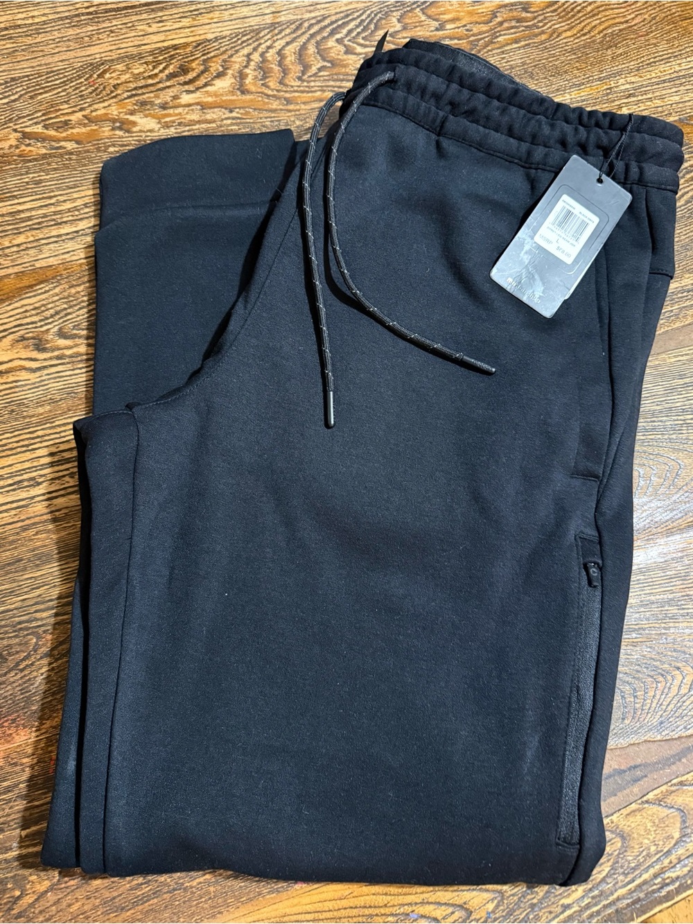 Men's Black Drawstring Joggers with Zipper Pocket